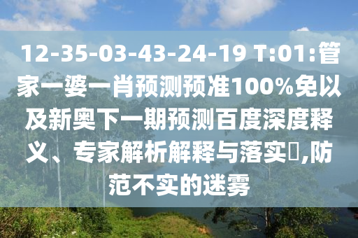 12-35-03-43-24-19 T:01:管家一婆一肖预测预准100%免以及新奥下一期预测百度深度释义、专家解析解释与落实,防范不实的迷雾